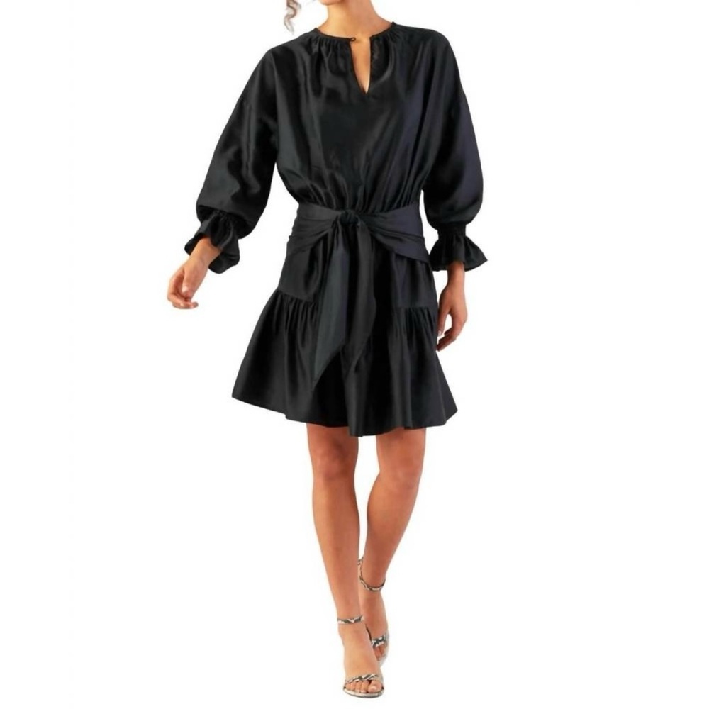 FINLEY Coco Silk‎ Mini Dress In Black Tie Waist